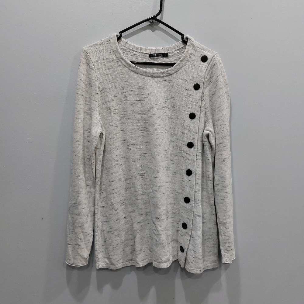 Nic+Zoe Melange-knit Snap Sweater In Moondust Heather Large - Picture 1 of 5